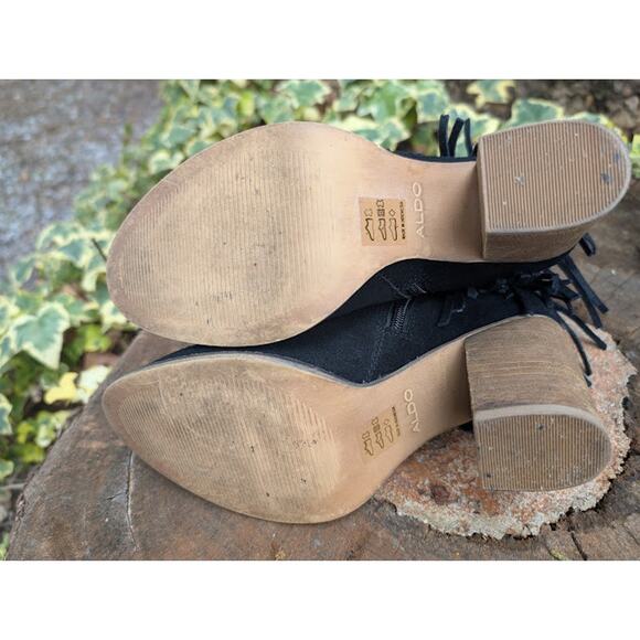 ALDO black suede ankle boots with fringe 3 inch heel western size 7 BOHOChic - Picture 8 of 8